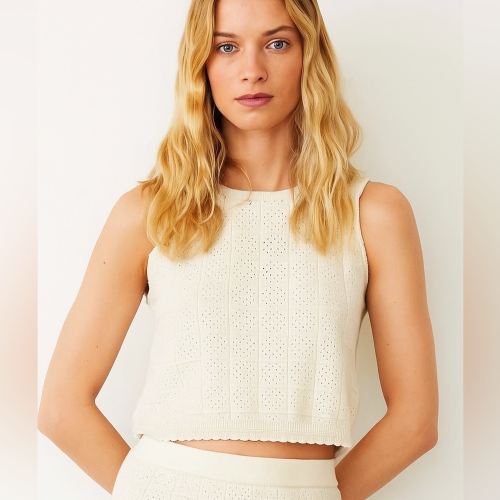 $148 New Monrow Revolve Crochet Knit Tank White - Small